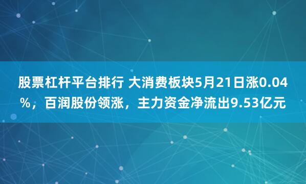 股票杠杆平台排行 大消费板块5月21日涨0.04%，百润股份领涨，主力资金净流出9.53亿元