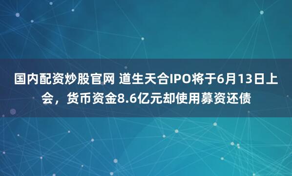 国内配资炒股官网 道生天合IPO将于6月13日上会,货币资金8.6亿元却使用募资还债